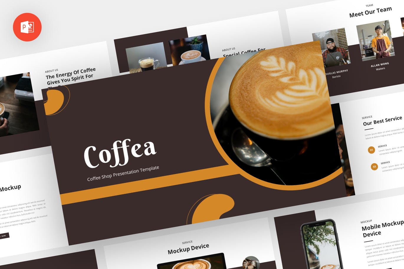 咖啡店产品介绍PPT创意模板 Coffea – Coffee Shop Powerpoint Template 幻灯图表 第1张