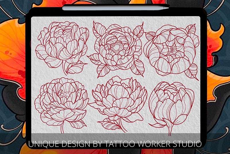 40个牡丹花纹身图案Procreate笔刷 笔刷资源 第3张