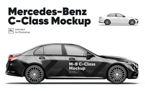 梅赛德斯奔驰C级轿车车身广告设计样机 Mercedes-Benz C-Class Mockup