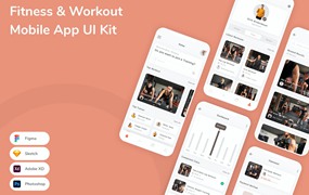 健身/运动/锻炼应用程序App界面设计UI套件 Fitness & Workout Mobile App UI Kit