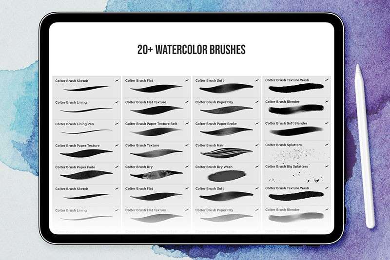 20个自然水彩插画Procreate笔刷 笔刷资源 第2张