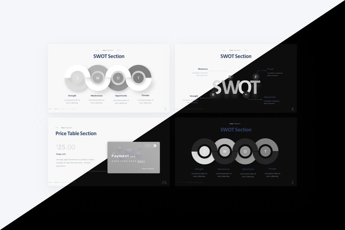 SWOT和价格信息图表PPT模板 SWOT & Price Infographic PowerPoint Template 幻灯图表 第2张