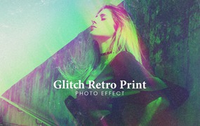 闪亮复古印花照片特效PS图层样式 Glitch Retro Print Photo Effect