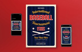 棒球比赛宣传单模板下载 Baseball Tournament Flyer Set