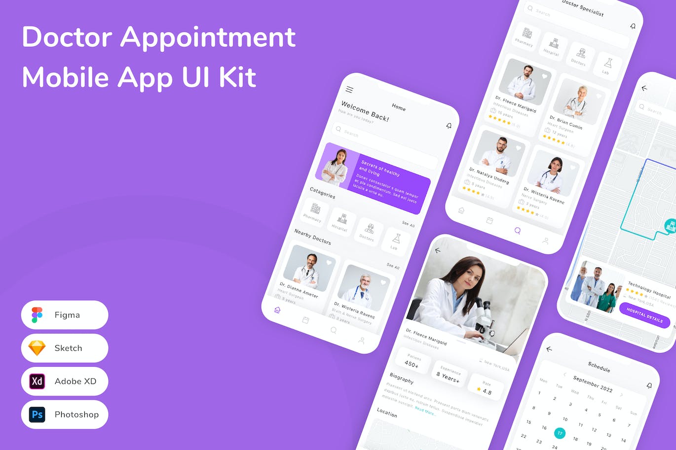 医生预约应用程序App界面设计UI套件 Doctor Appointment Mobile App UI Kit APP UI 第1张