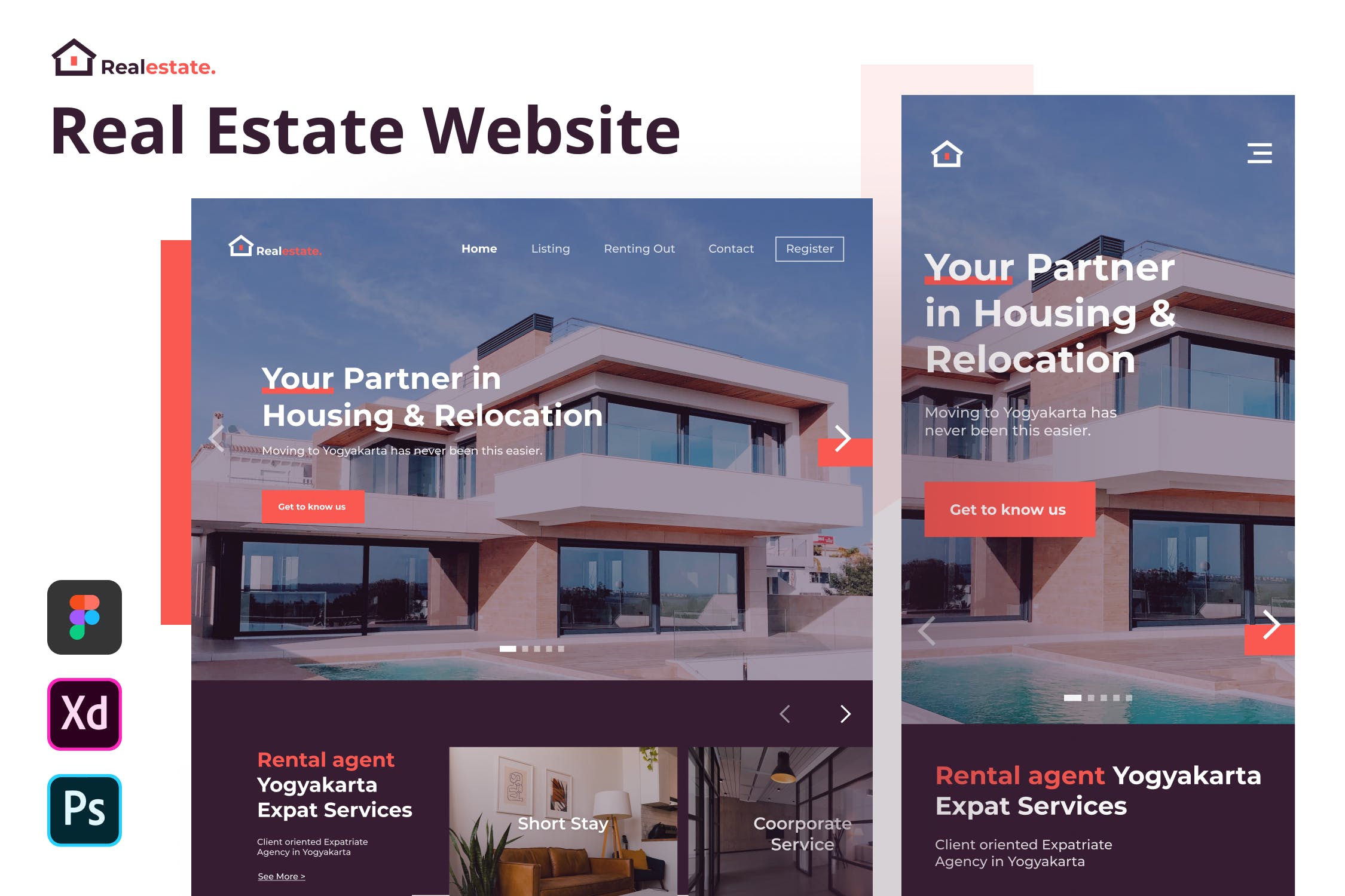 房地产网站响应式主页设计模板 Real Estate – Real Estate Website APP UI 第1张