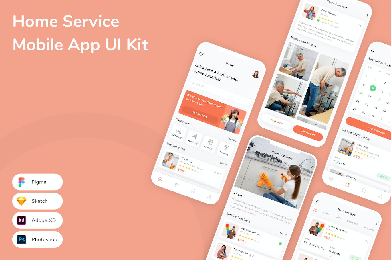 家庭家政服务App手机应用程序UI设计素材 Home Service Mobile App UI Kit APP UI 第1张