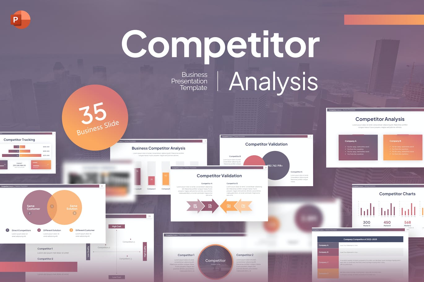竞争对手分析PPT幻灯片模板素材 Competitor Analysis PowerPoint Template 幻灯图表 第1张