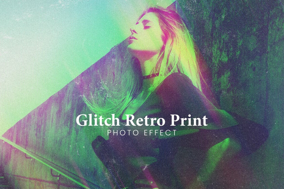 闪亮复古印花照片特效PS图层样式 Glitch Retro Print Photo Effect 插件预设 第1张
