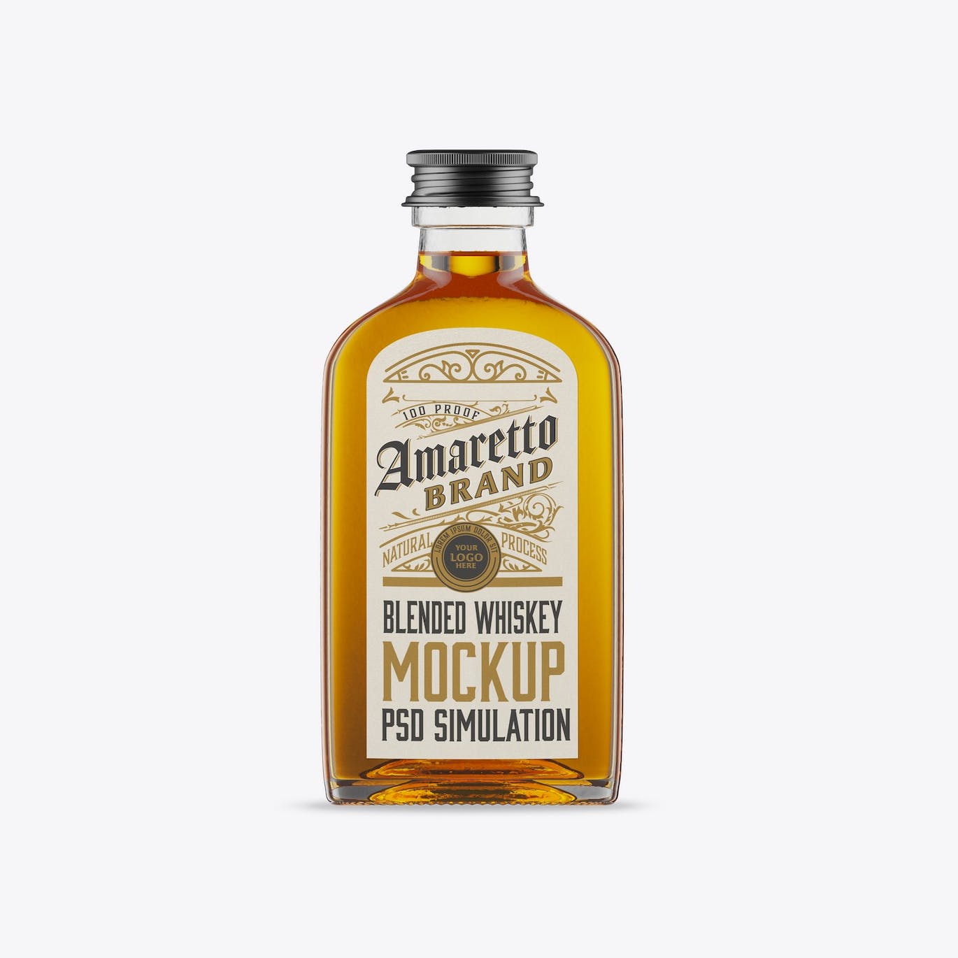 扁平威士忌玻璃瓶设计样机 Flat Whiskey Glass Bottle Mockup 样机素材 第6张