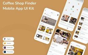 咖啡店搜索App手机应用程序UI设计素材 Coffee Shop Finder Mobile App UI Kit