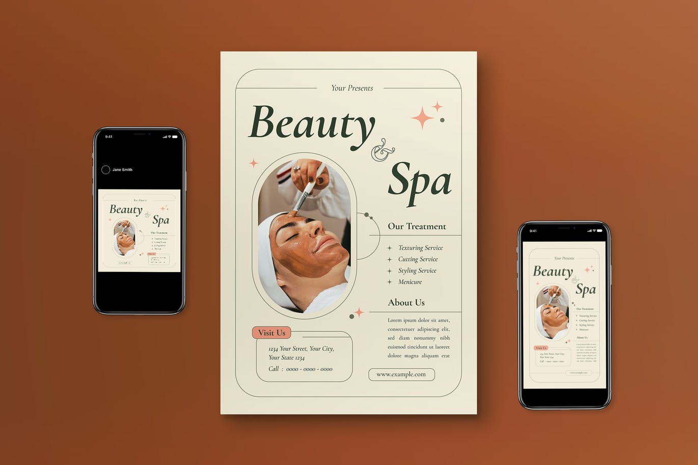 美容和水疗中心宣传单模板 Beauty and Spa Flyer Set 设计素材 第1张