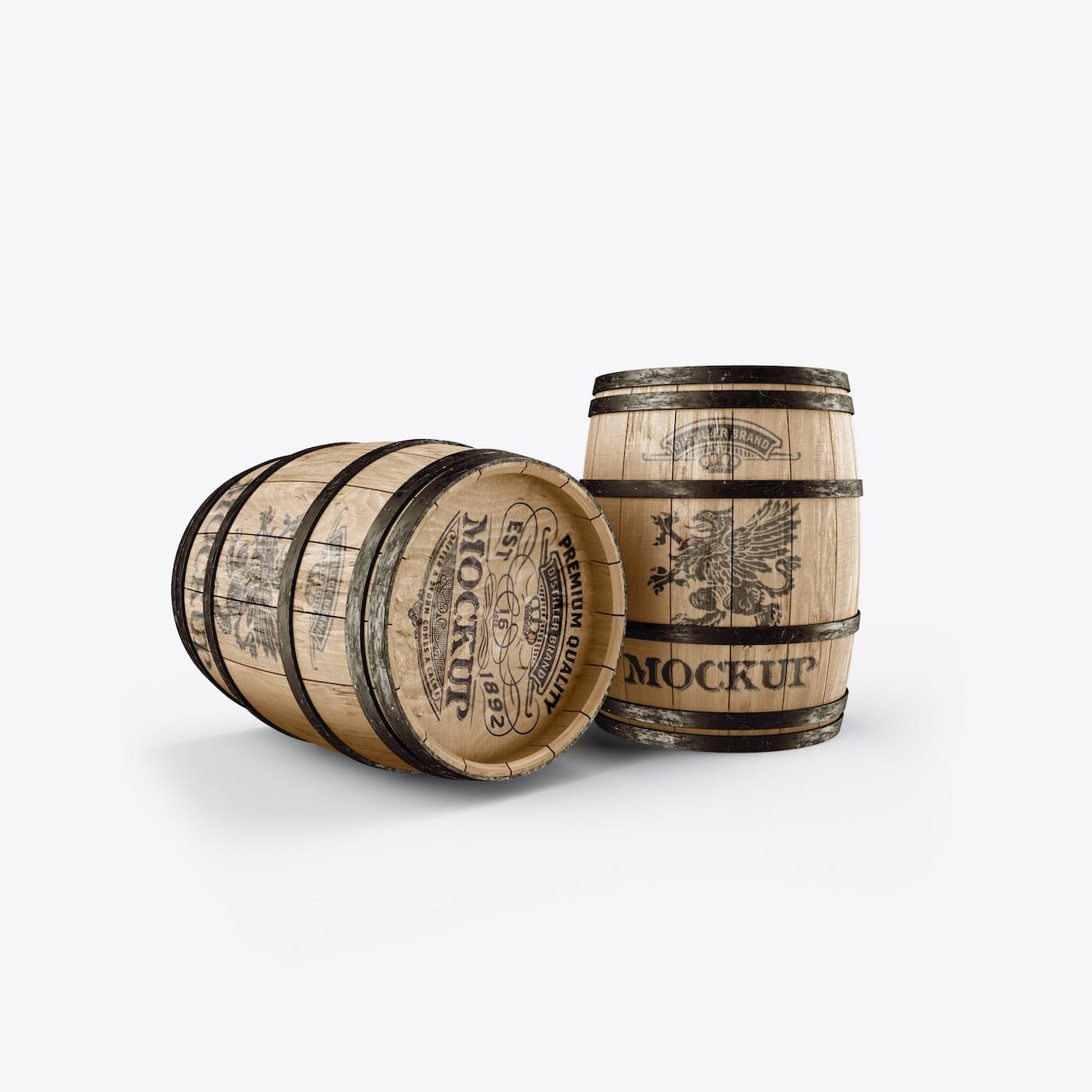 木桶酒桶Logo设计样机 Set Wooden Barrels Mockup 样机素材 第2张