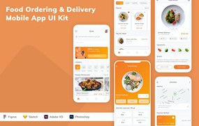 食品订购和配送App应用程序UI设计模板套件 Food Ordering & Delivery Mobile App UI Kit