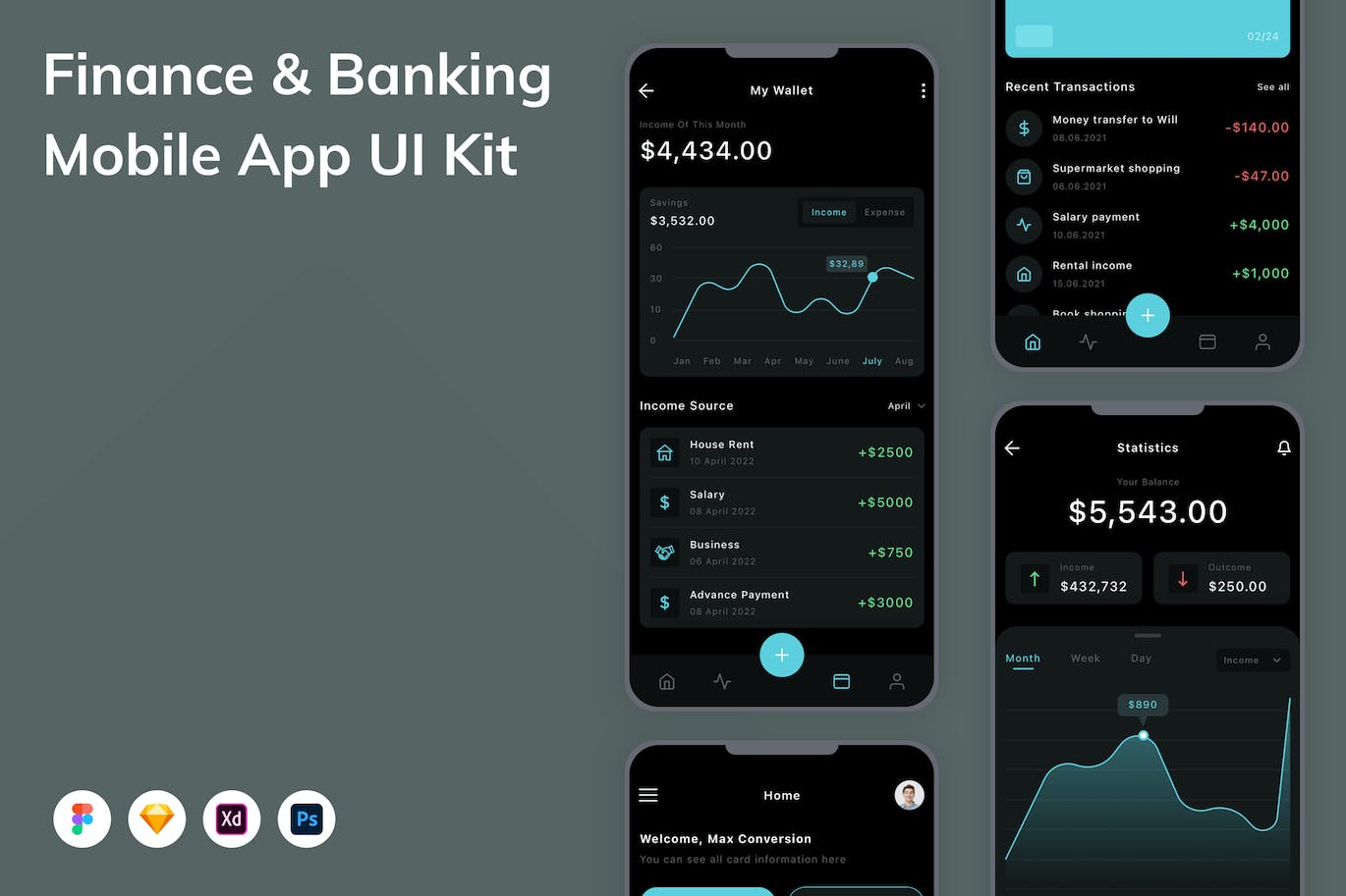 金融与银行App应用程序UI设计模板套件 Finance & Banking Mobile App UI Kit APP UI 第1张