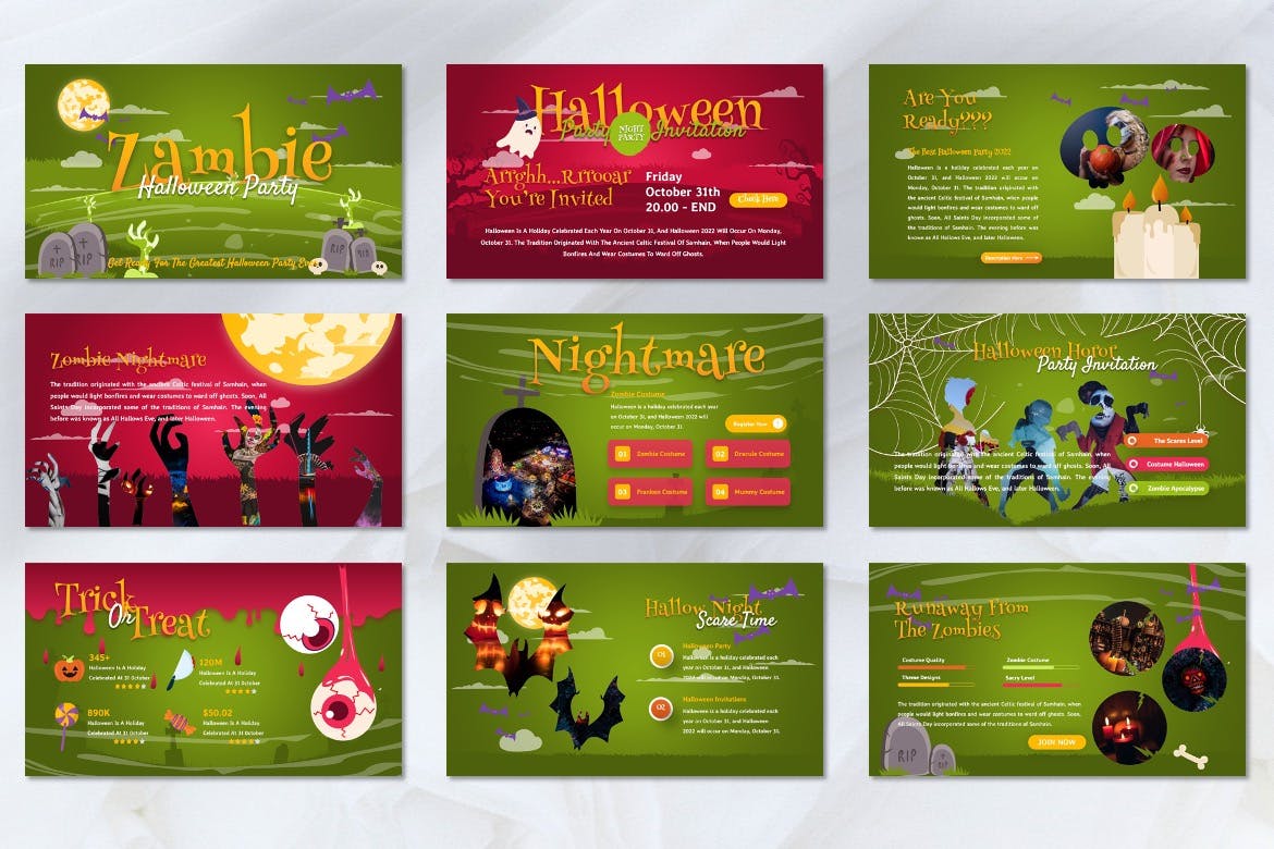 万圣节派对活动PPT模板下载 Zambie – Halloween Party Powerpoint Template 幻灯图表 第6张