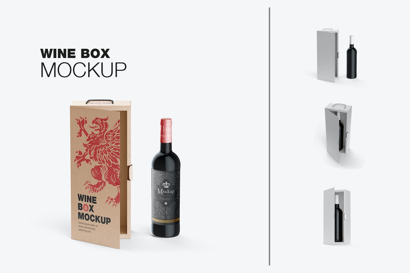 红酒酒瓶纸礼盒品牌包装设计样机 Box with Wine Bottle Mockup 样机素材 第1张