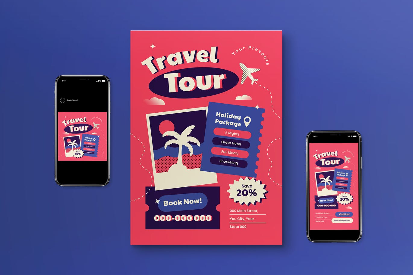 旅行团推广海报模板 Travel Tour Flyer Set 设计素材 第1张