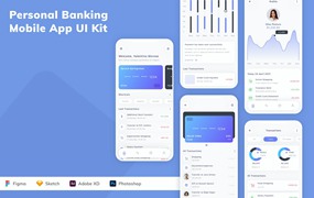 私人银行业务App应用程序UI设计模板套件 Personal Banking Mobile App UI Kit