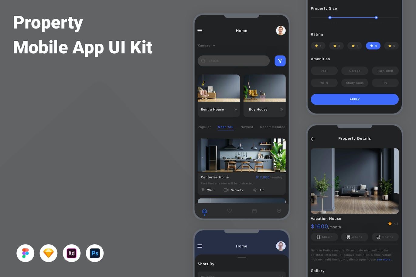 物业财产App应用程序UI设计模板套件 Property Mobile App UI Kit APP UI 第1张