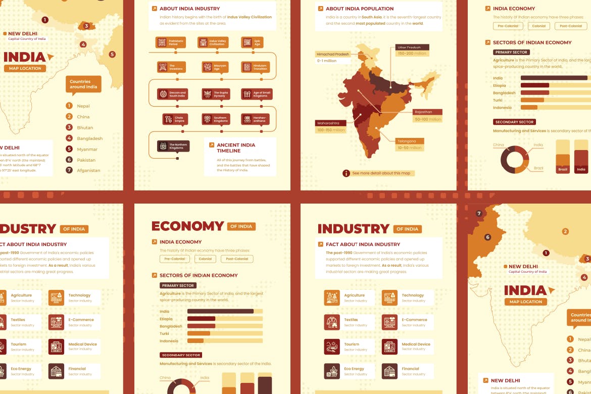 印度地图信息图表矢量模板 INDIA – Infographic Template 幻灯图表 第4张