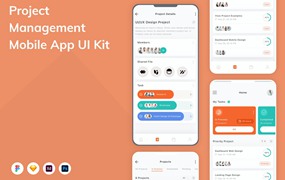 项目管理应用程序App界面设计UI套件 Project Management Mobile App UI Kit