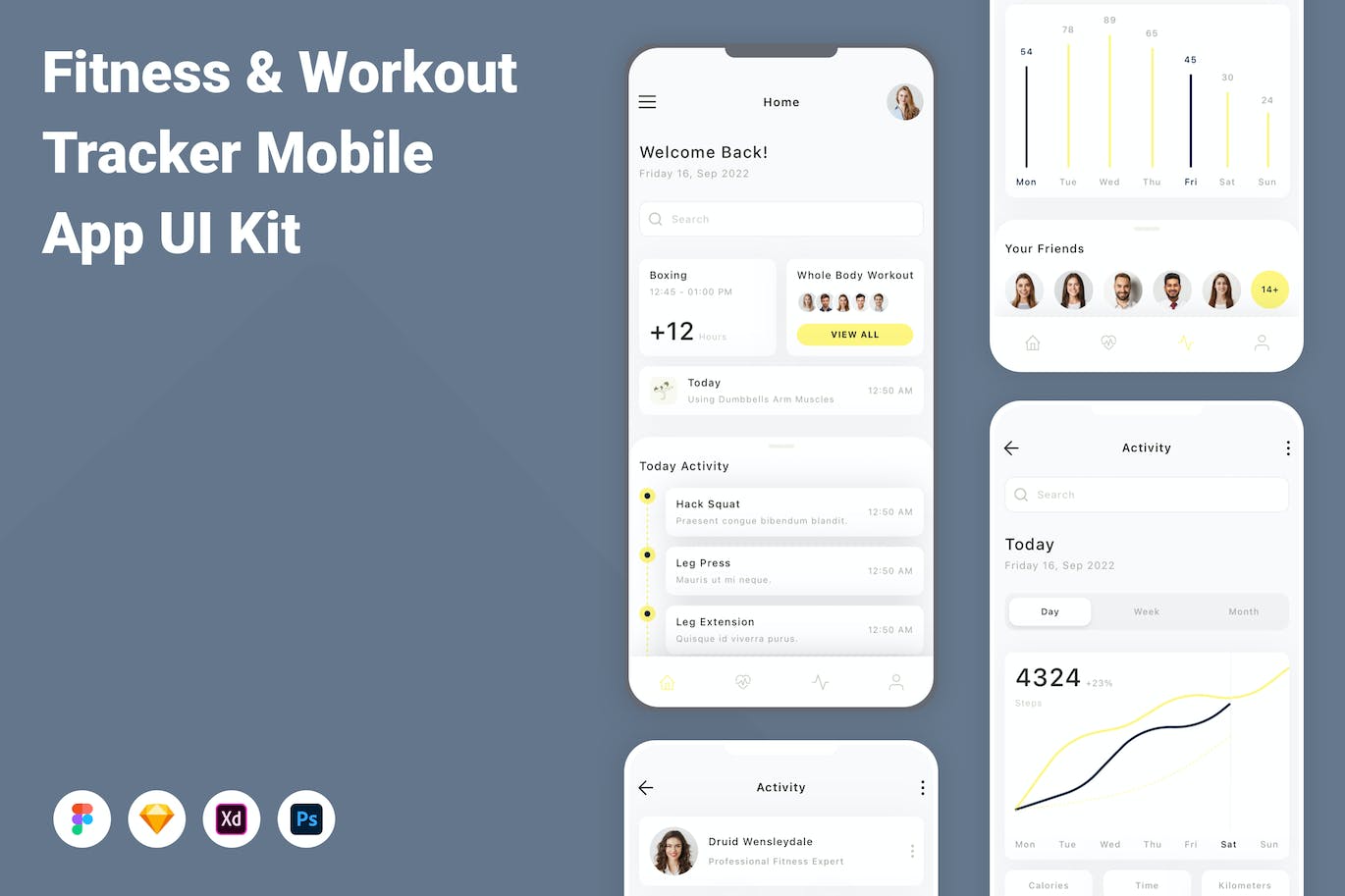 健身和锻炼跟踪App应用程序UI设计模板套件 Fitness & Workout Tracker Mobile App UI Kit APP UI 第1张