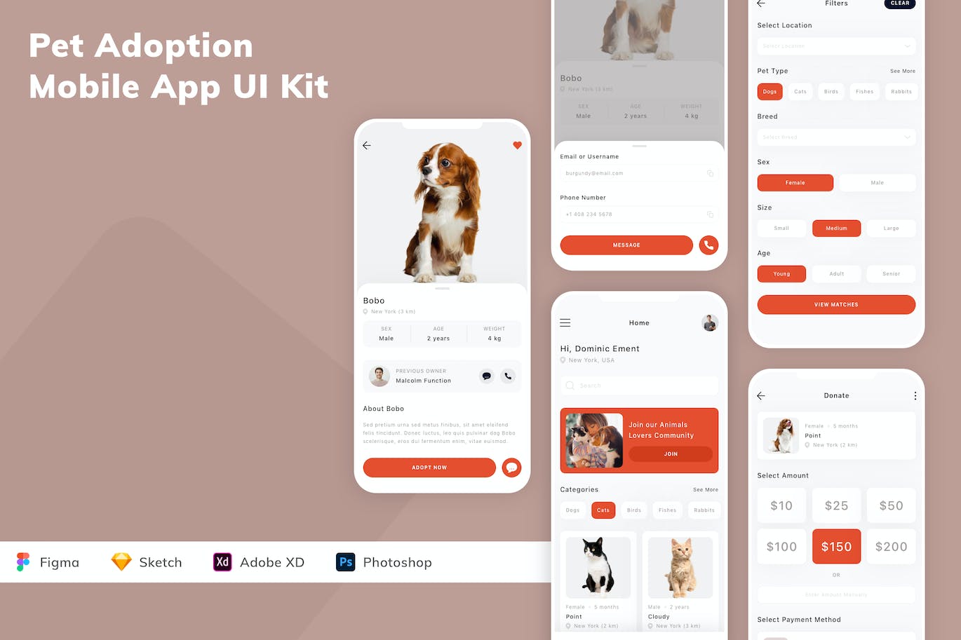 宠物收养App应用程序UI设计模板套件 Pet Adoption Mobile App UI Kit APP UI 第1张