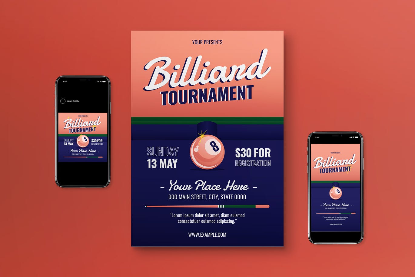 台球比赛传单素材 Billiard Tournament Flyer Set 设计素材 第1张