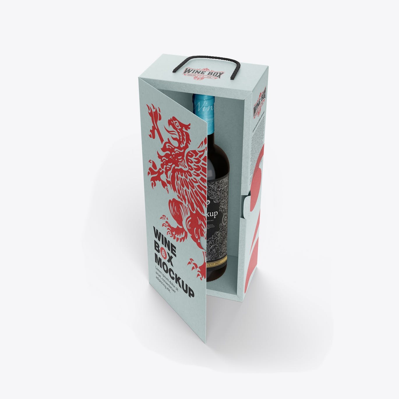 红酒酒瓶纸礼盒品牌包装设计样机 Box with Wine Bottle Mockup 样机素材 第4张