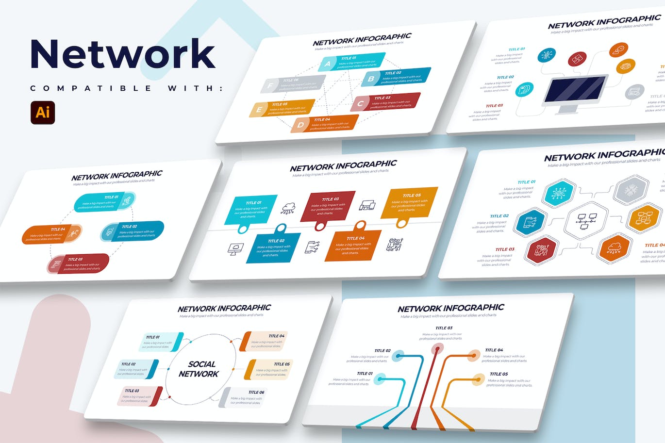 商业网络信息图表设计AI矢量模板 Business Network Illustrator Infographics 幻灯图表 第1张