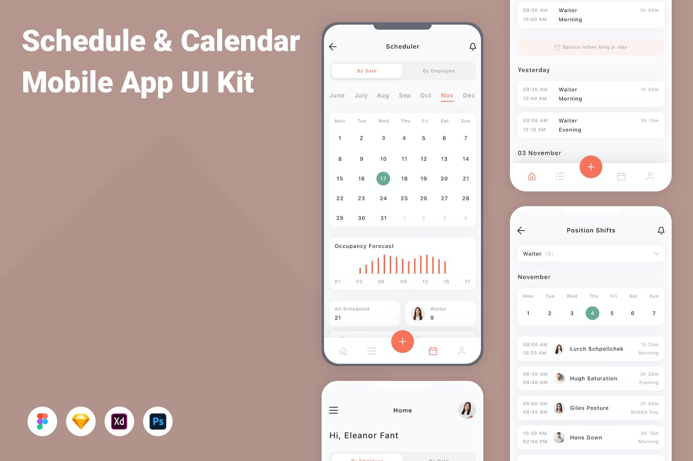 日程表和日历移动应用程序App设计UI模板 Schedule & Calendar Mobile App UI Kit APP UI 第1张
