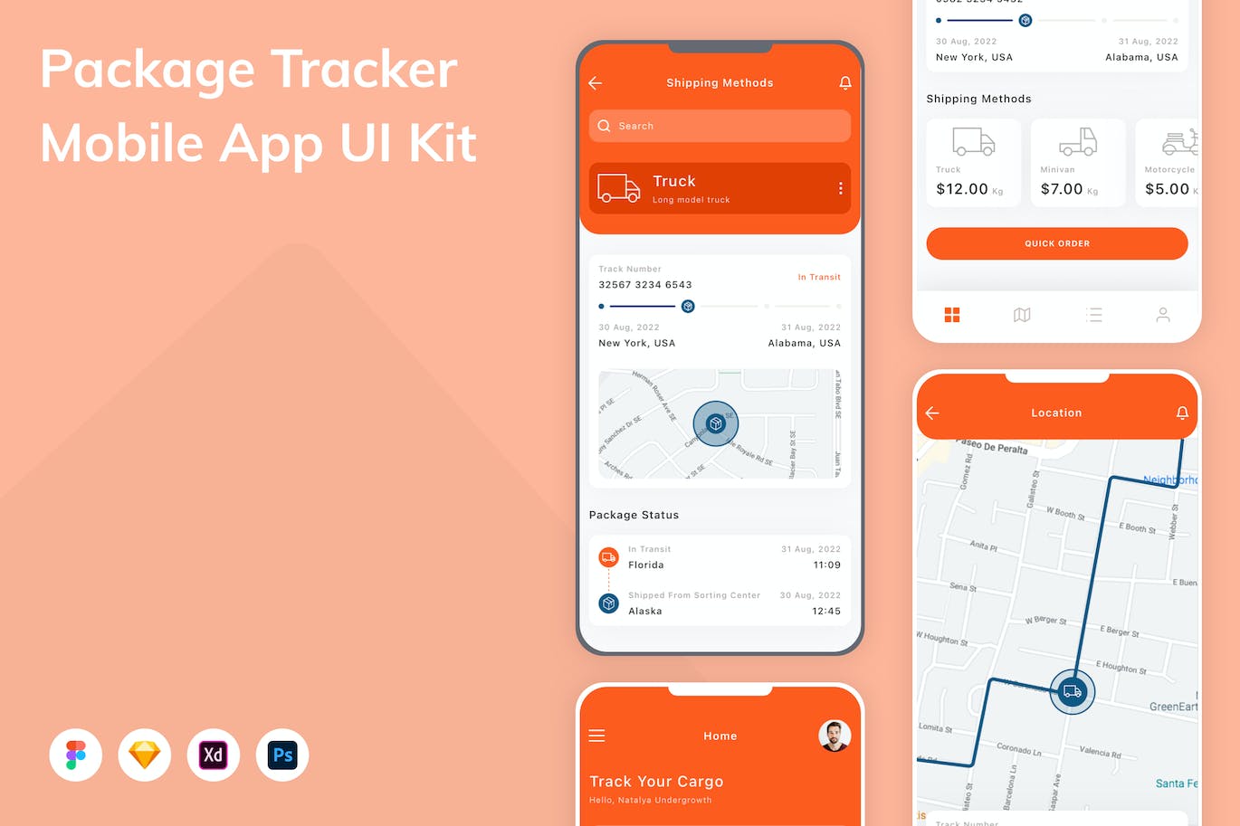 包裹跟踪App应用程序UI设计模板套件 Package Tracker Mobile App UI Kit APP UI 第1张