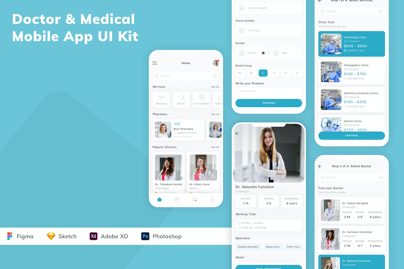医生和医疗App应用程序UI设计模板套件 Doctor & Medical Mobile App UI Kit APP UI 第1张