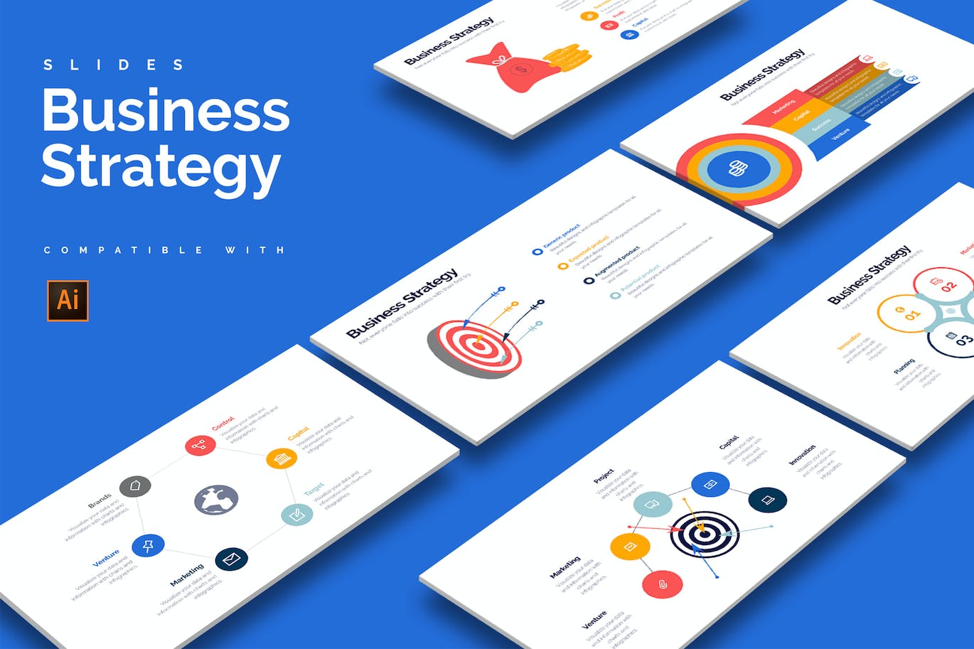 业务战略信息图表设计AI矢量模板 Business Strategy Illustrator Infographics 幻灯图表 第1张