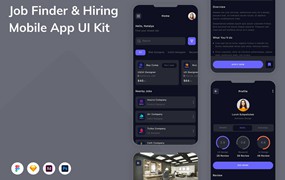 求职招聘App手机应用程序UI设计素材 Job Finder & Hiring Mobile App UI Kit