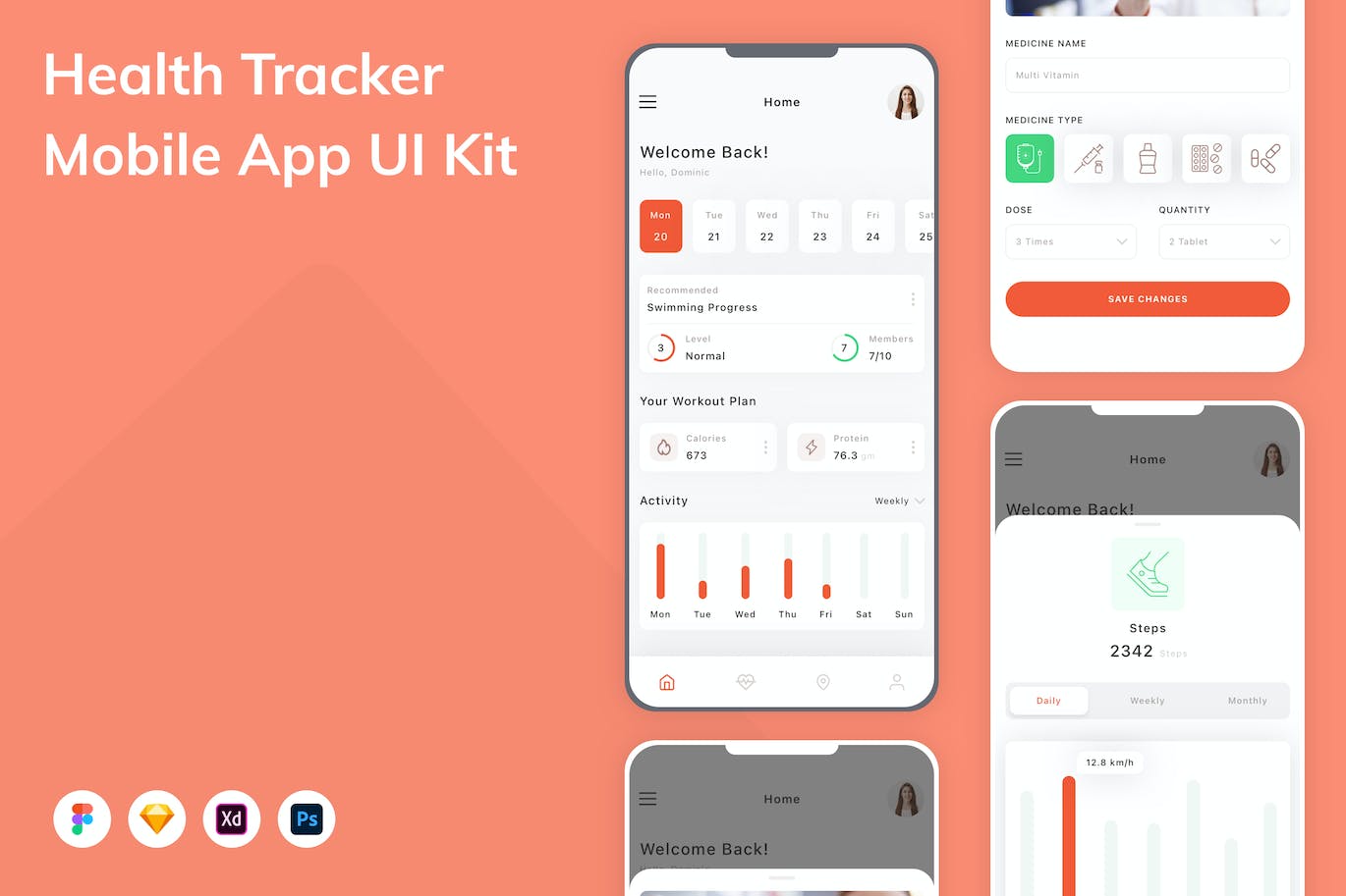 健康追踪应用程序App界面设计UI套件 Health Tracker Mobile App UI Kit APP UI 第1张