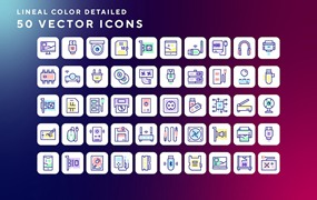 50枚硬件主题彩色线条矢量图标 Hardware icons