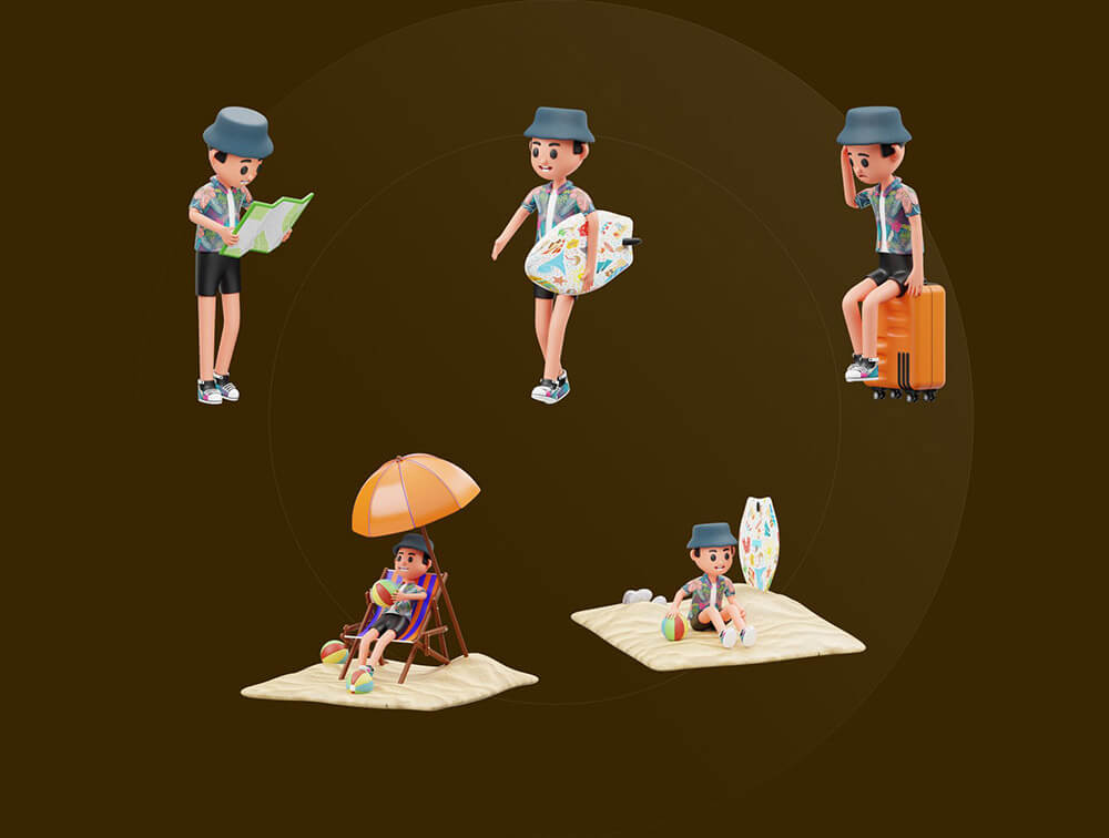 暑假假期3D人物插画素材 图片素材 第4张