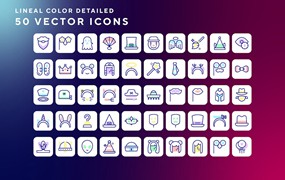 50枚变装派对主题彩色线条矢量图标 Costume party icons