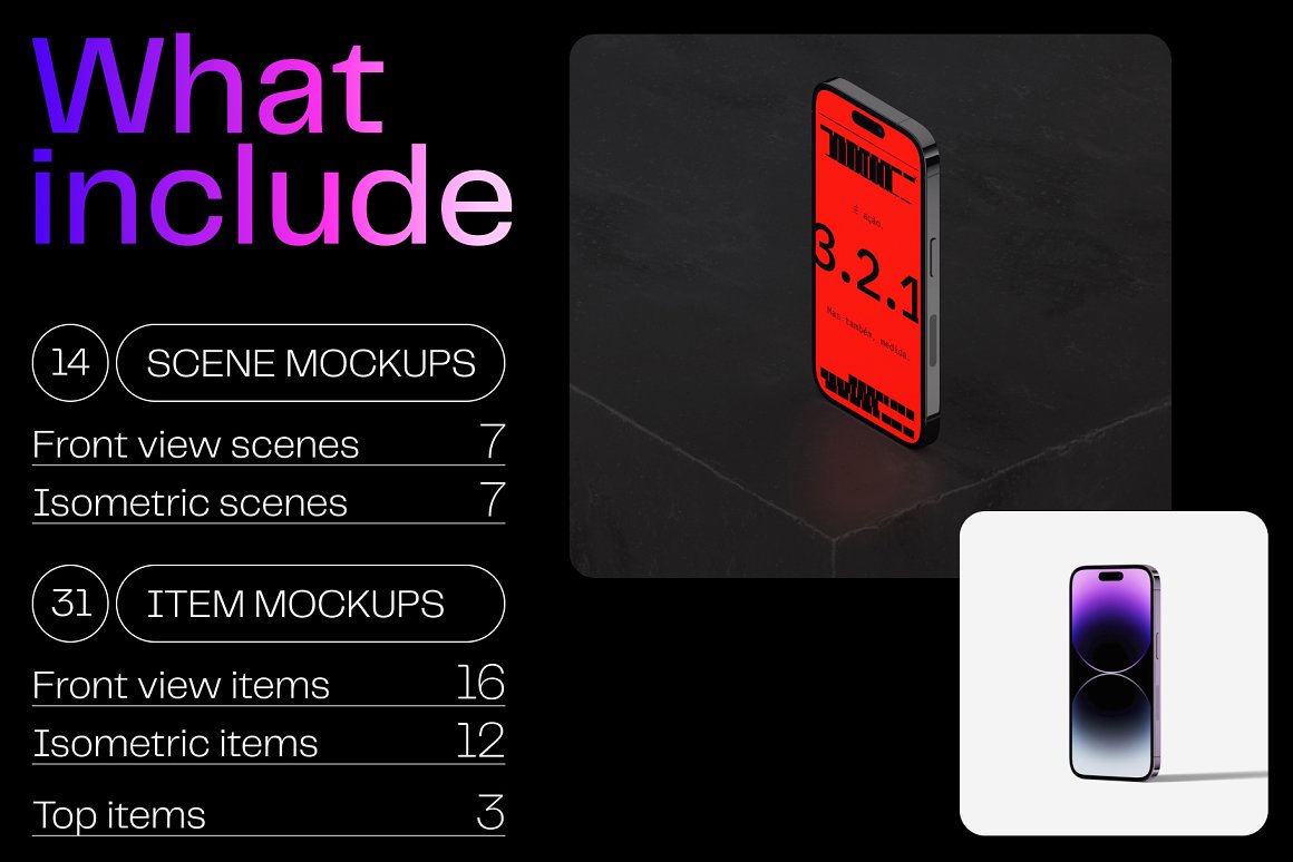 高质量苹果手机刘海屏3D渲染场景APP设计UI贴图展示样机模板 iPhone 14 pro mockups v1 样机素材 第4张