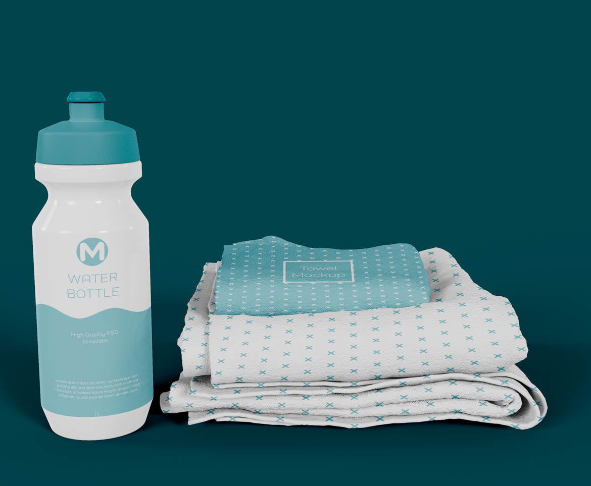 塑料瓶&毛巾品牌设计样机 Towels with Plastic Bottle Mockup 样机素材 第3张
