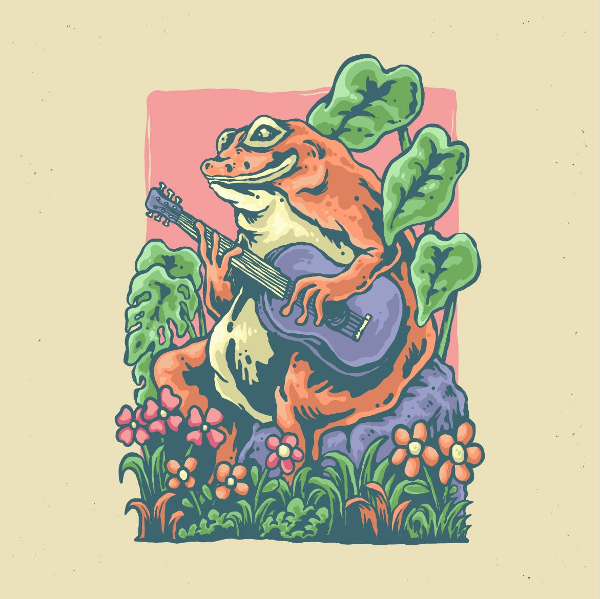 弹吉他青蛙设计插画 illustration of frog playing guitar design 图片素材 第2张