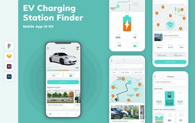 电动汽车充电站App移动应用设计UI工具包 EV Charging Station Finder Mobile App UI Kit