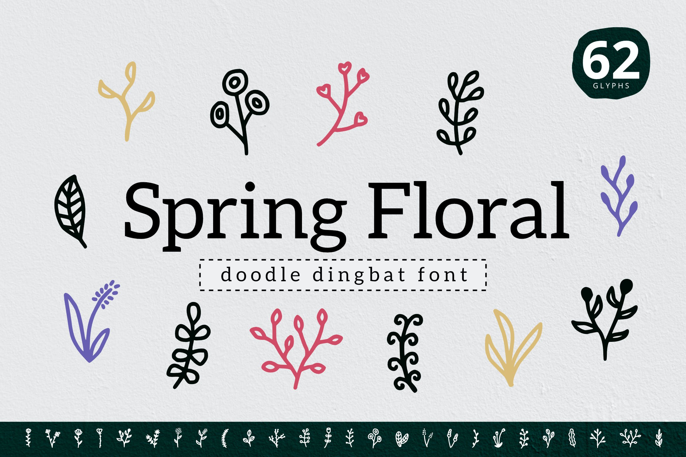 春天花卉涂鸦装饰字体素材 Spring Floral Dingbat 设计素材 第1张