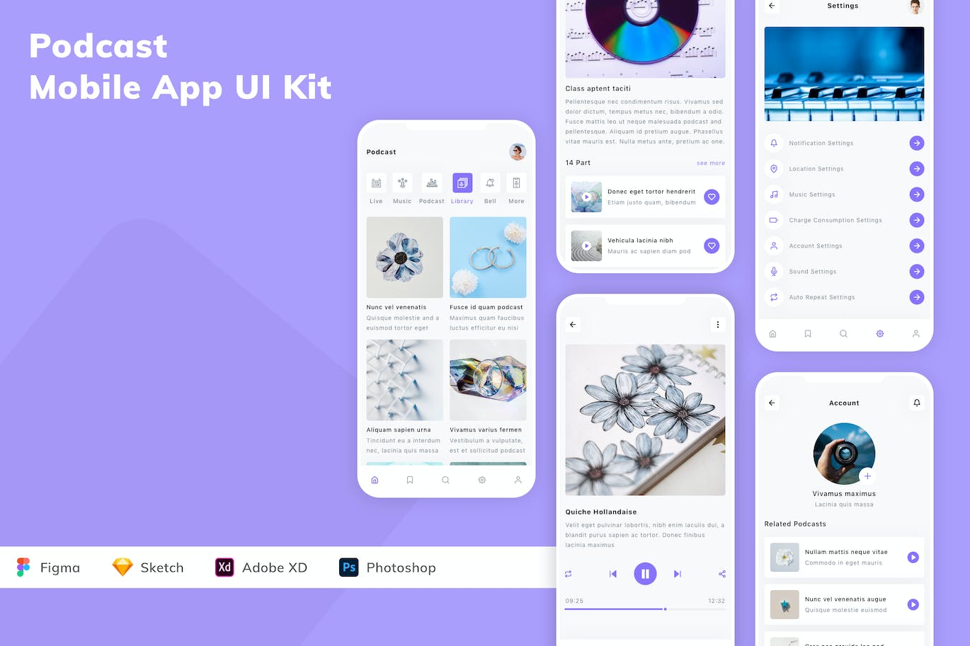 播客应用程序App设计UI工具包 Podcast Mobile App UI Kit APP UI 第1张