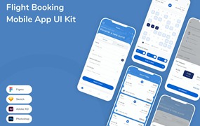 航班预订App应用程序UI工具包素材 Flight Booking Mobile App UI Kit