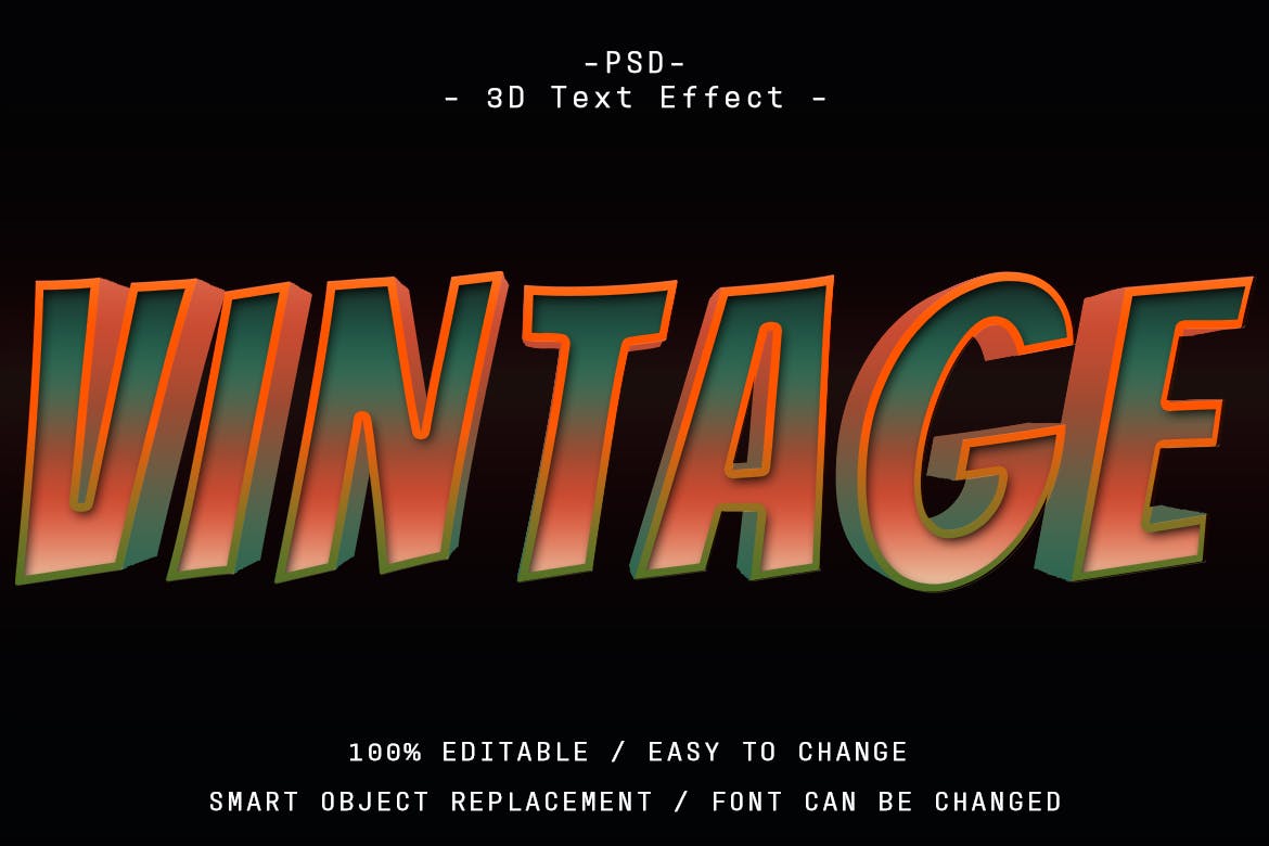 复古3D图层样式文字效果 6 Psd Vintage 3d Text Effect 插件预设 第5张