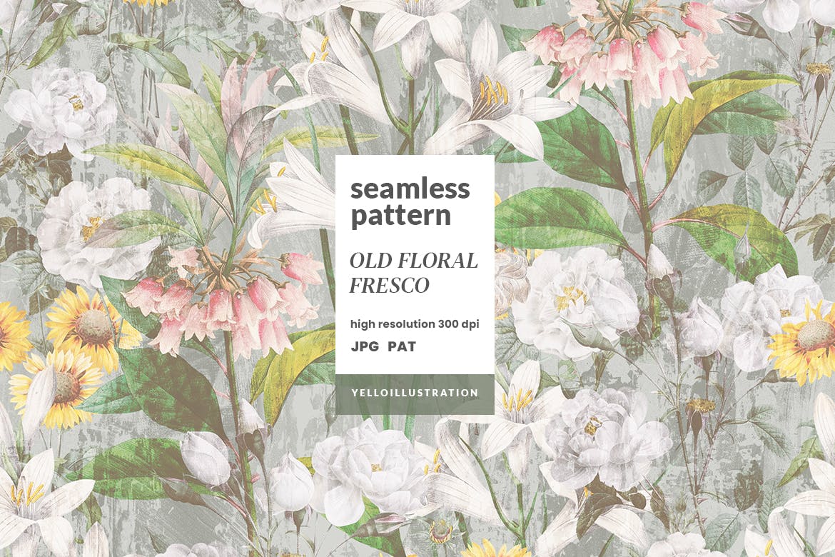 旧花卉壁画图案素材 Old Floral Fresco Pattern 图片素材 第1张