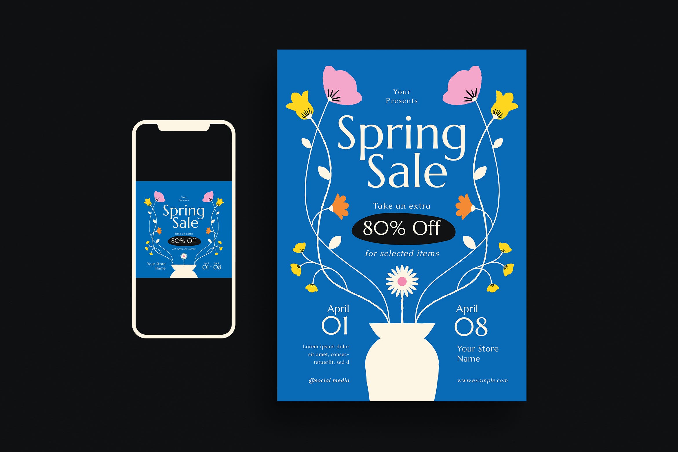 春季促销活动宣传单模板下载 Spring Sale Event Flyer Set 设计素材 第1张